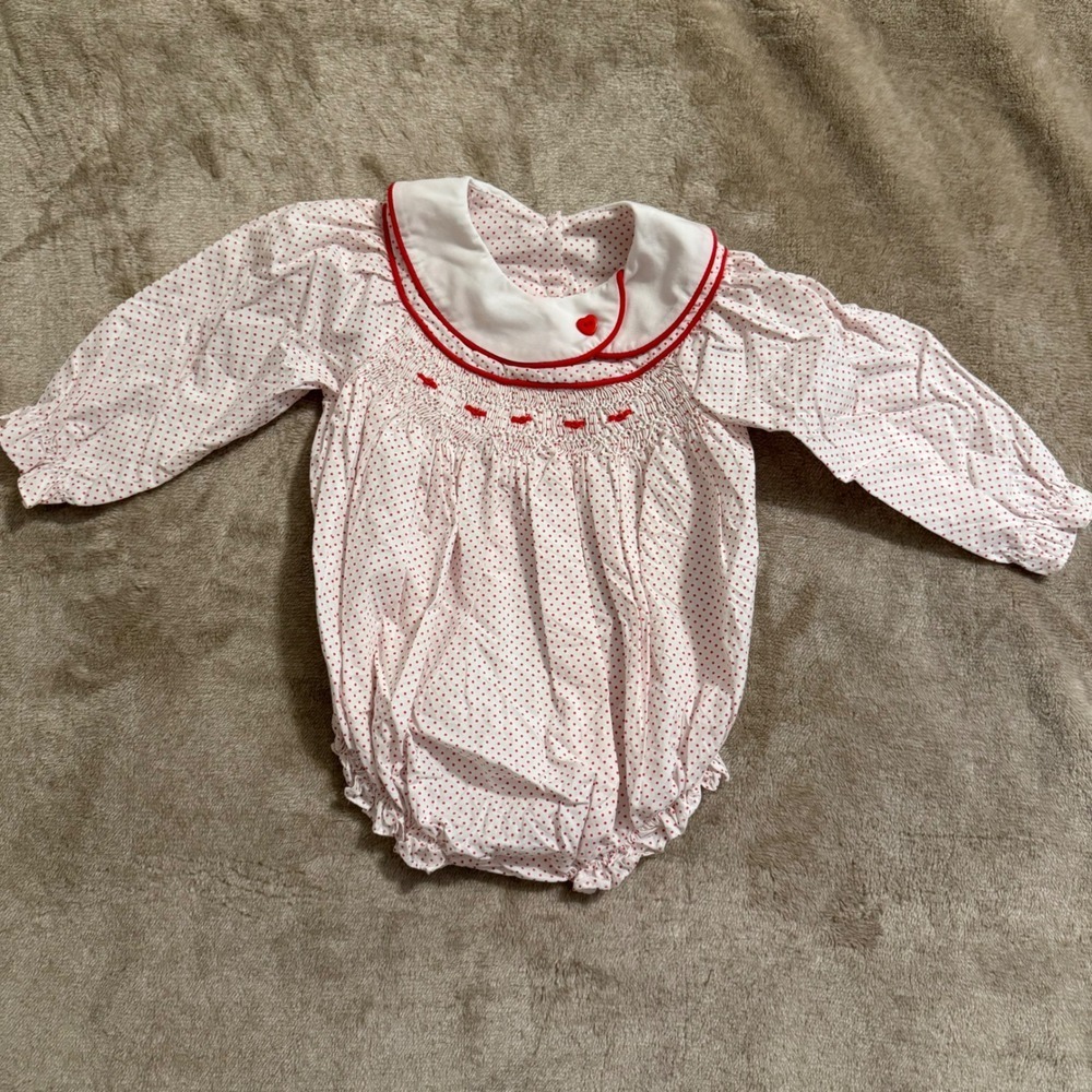 Lullaby Set Red Polka Dot Smocked Bubble Romper Peter Pan Collar 18M